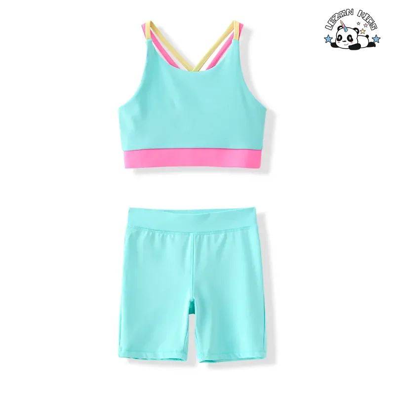LEZONKIDS - New Design Leopard Style and Short Legging Two Pieces Girls Biker Jogger Clothing Set for Summer